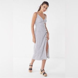 Urban Outfitters Amber Striped Linen Button-Through Midi Dress Size Medium